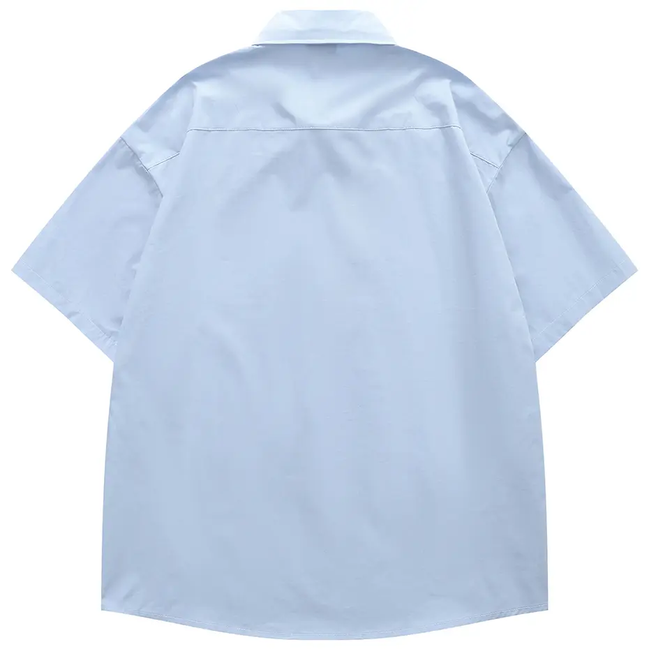 Cartoon Embroidery Shirts Unisex Summer Casual Loose Short Sleeve Shirts Button Up Blouse Japan Style Harajuku Oversized Shirts