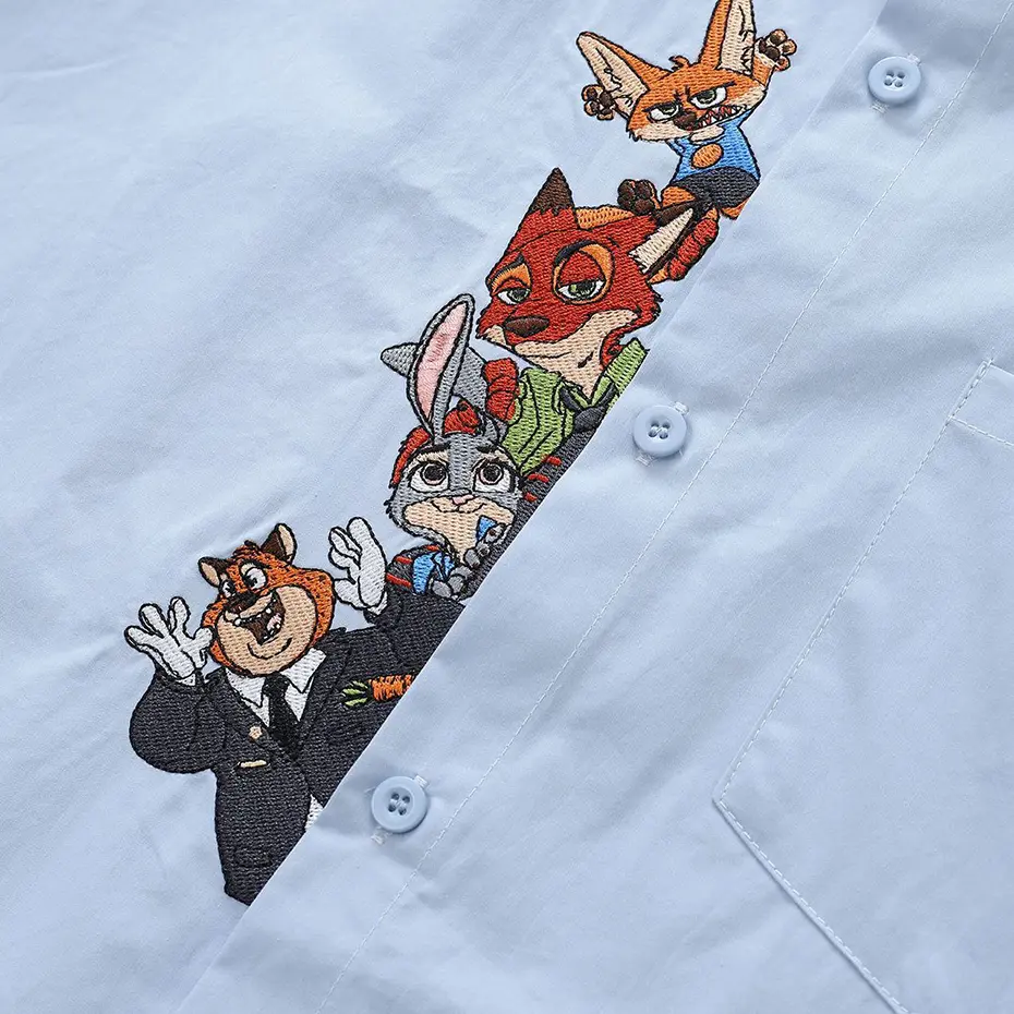 Cartoon Embroidery Shirts Unisex Summer Casual Loose Short Sleeve Shirts Button Up Blouse Japan Style Harajuku Oversized Shirts
