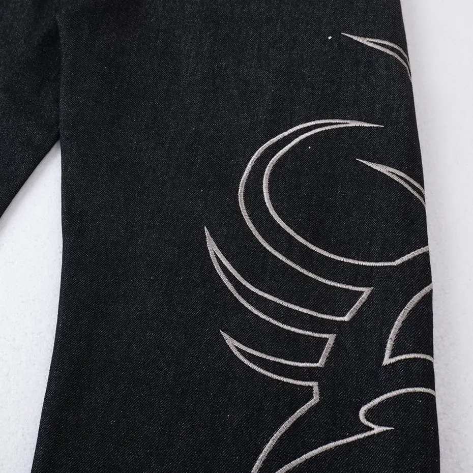 Embroidery Baggy Jeans Men Streetwear Harajuku Hip Hop Jeans Black Loose Wide Leg Denim Pants