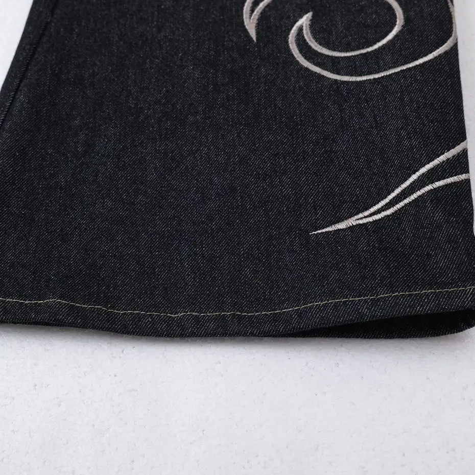 Embroidery Baggy Jeans Men Streetwear Harajuku Hip Hop Jeans Black Loose Wide Leg Denim Pants