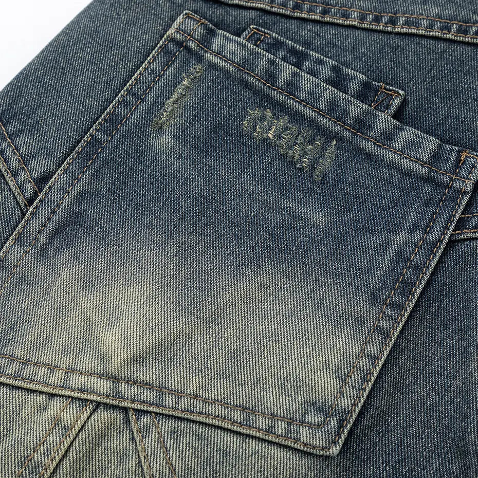 Blue Vintage Baggy Jeans Distressed Irregular Patchwork Loose Straight Denim Pants Harajuku Streetwear Hip Hop Jeans Trousers