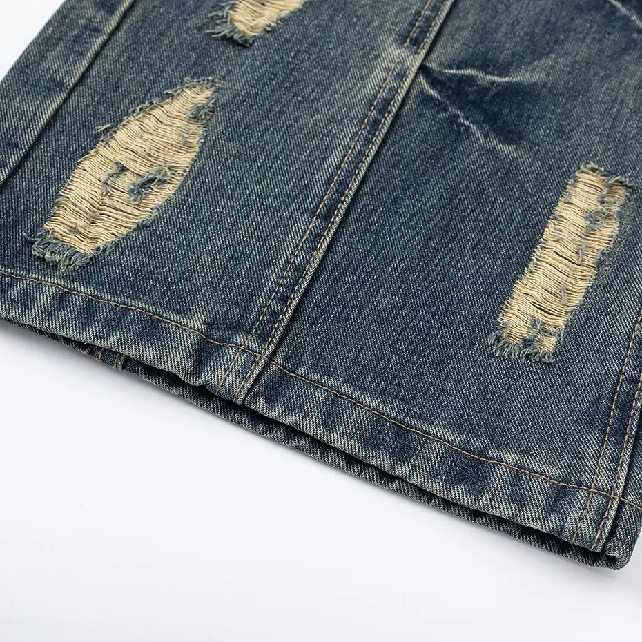 Blue Vintage Baggy Jeans Distressed Irregular Patchwork Loose Straight Denim Pants Harajuku Streetwear Hip Hop Jeans Trousers
