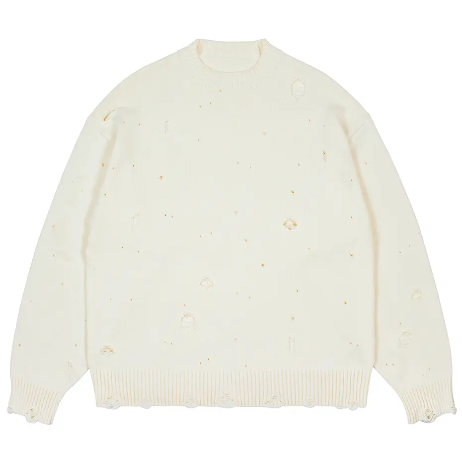Fashion Ripped Sweaters Harajuku Streetwear Sweaters Men Black White Hip Hop Jumpers Knitted Pullovers Unisex 2023 Y2K Sweater