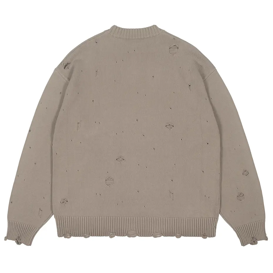 Fashion Ripped Sweaters Harajuku Streetwear Sweaters Men Black White Hip Hop Jumpers Knitted Pullovers Unisex 2023 Y2K Sweater