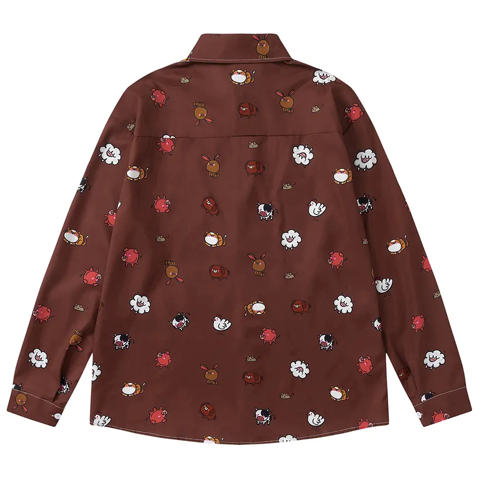 Cartoon Graphic Shirts Japanese Harajuku Oversized Long Sleeve Shirts Button Up Blouse Streetwear Hip Hop Oversized Shirts