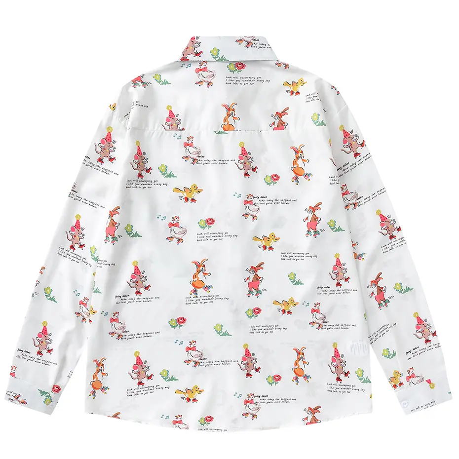 Cartoon Graphic Shirts Casual Loose Long Sleeve Shirts Button Up Blouse Japanese Harajuku Oversized Shirts