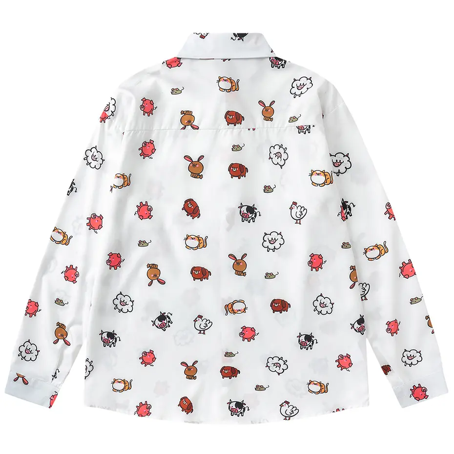 Cartoon Graphic Shirts Japanese Harajuku Oversized Long Sleeve Shirts Button Up Blouse Streetwear Hip Hop Oversized Shirts