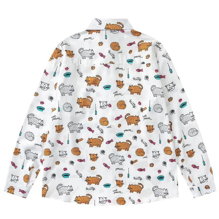 Cat Graphic Long Sleeve Shirts Japanese Harajuku Oversized Shirts Button Up Blouse Casual Loose Shirts