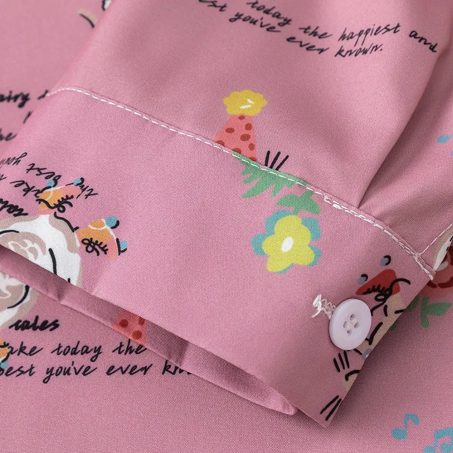 Cartoon Graphic Shirts Casual Loose Long Sleeve Shirts Button Up Blouse Japanese Harajuku Oversized Shirts