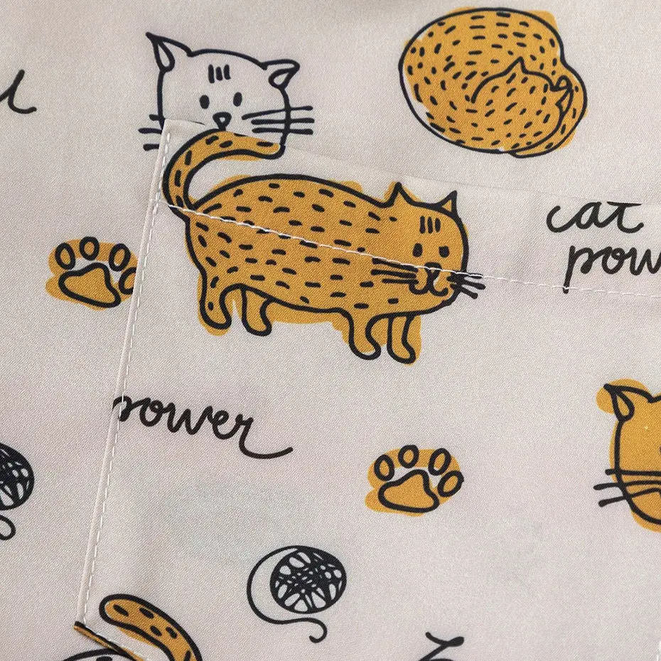 Cat Graphic Long Sleeve Shirts Japanese Harajuku Oversized Shirts Button Up Blouse Casual Loose Shirts
