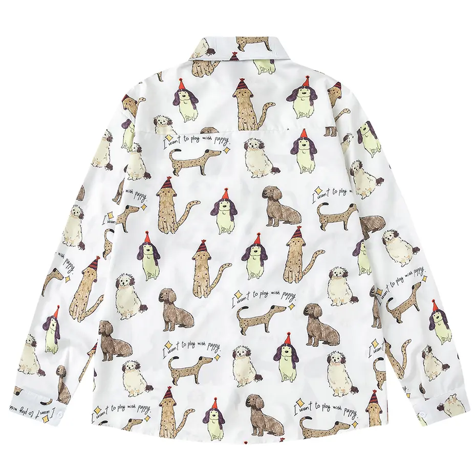 Dog Graphic Shirts Japanese Harajuku Vintage Shirts Long Sleeve Button Up Blouse Streetwear Oversized Shirts