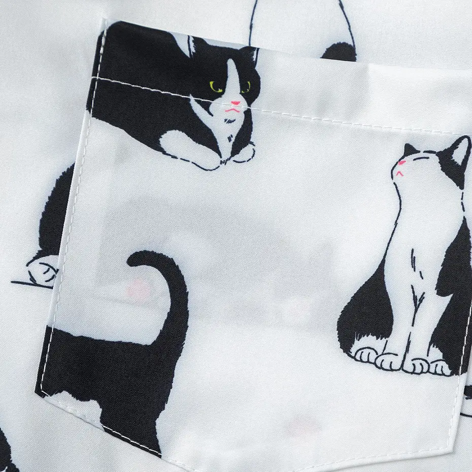 Cat Graphic Shirts Japan Harajuku Oversized Shirts Loose Casual Long Sleeve Button Up Blouse Streetwear Hip Hop Shirts