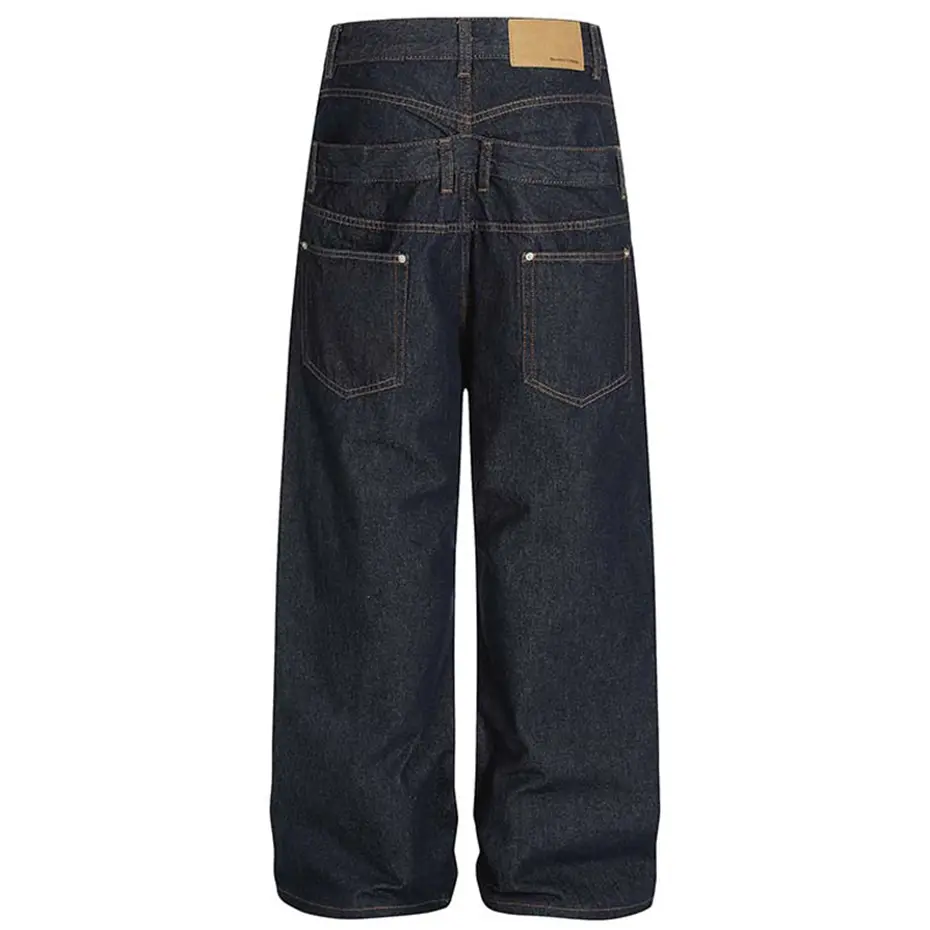 Men Baggy Jeans Fake Two Piece Blue Loose Straight Denim Pants Streetwear Harajuku Hip Hop Jeans Trousers
