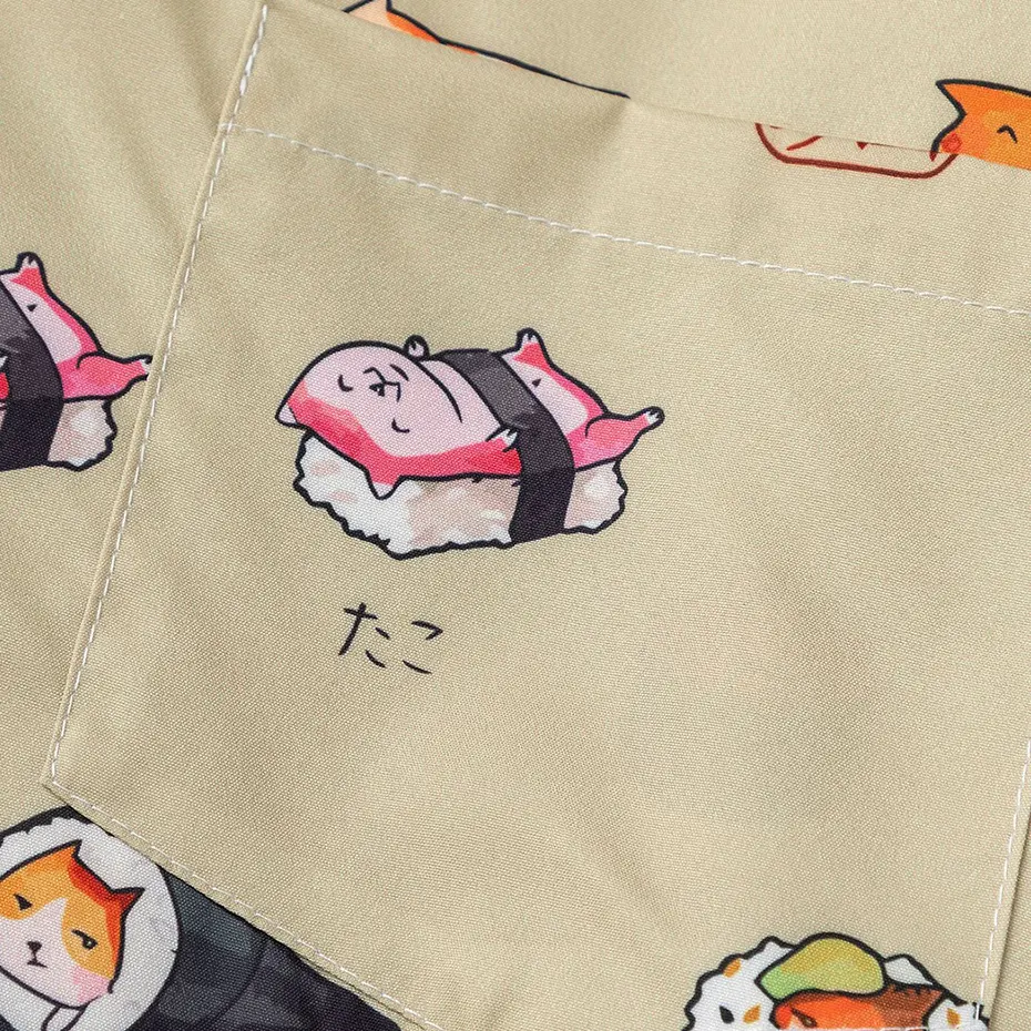 Japanese Harajuku Cat Graphic Shirts Casual Loose Long Sleeve Shirts Button Up Blouse Streetwear Hip Hop Oversized Shirts