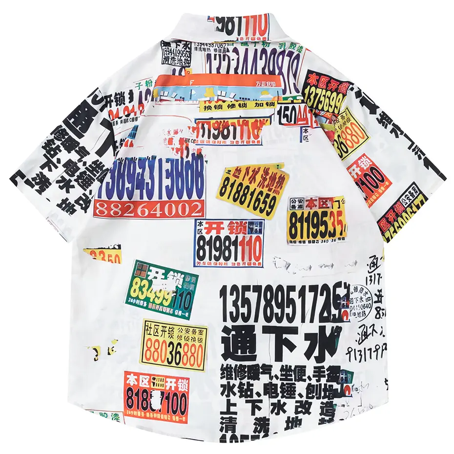 Japanese Harajuku Graphic Shirts Men Summer Loose Shirts Short Sleeve Button Up Blouse Streetwear Hip Hop Oversized Shirts