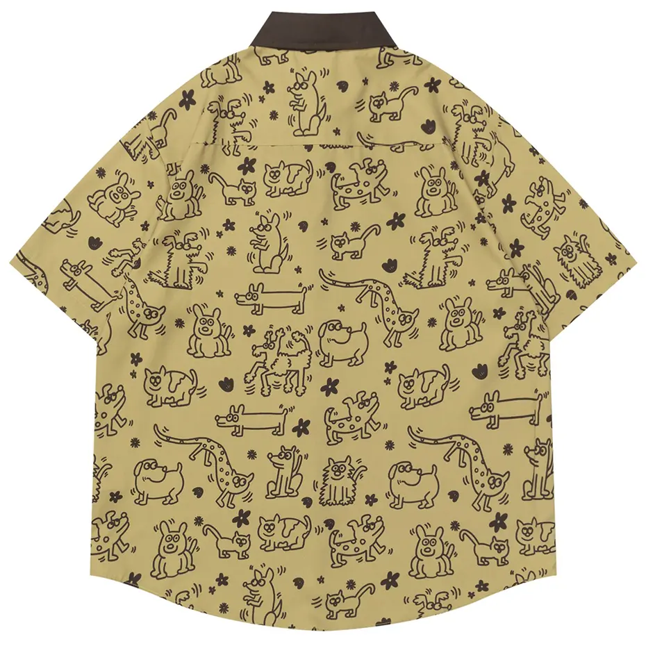 Japanese Harajuku Shirts Cartoon Graphic Loose Short Sleeve Shirts Summer Button Up Blouse Men Streetwear Hip Hop Shirts