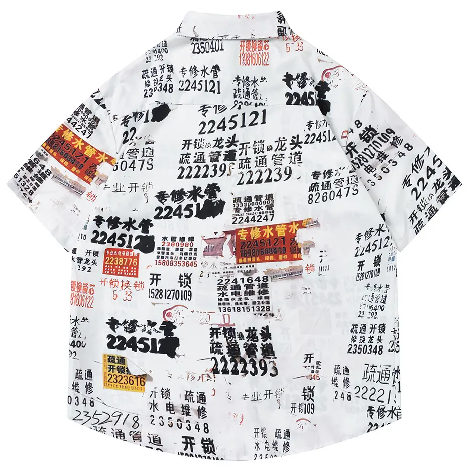 Japanese Harajuku Graphic Shirts Men Summer Loose Shirts Short Sleeve Button Up Blouse Streetwear Hip Hop Oversized Shirts