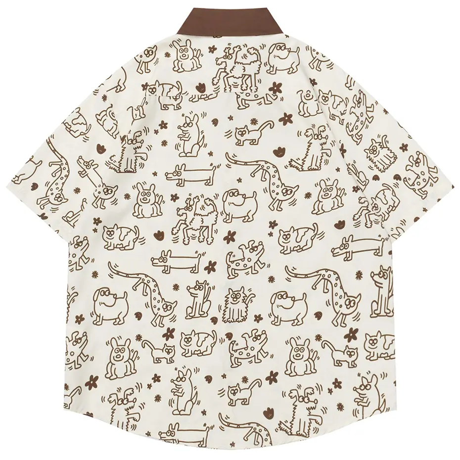 Japanese Harajuku Shirts Cartoon Graphic Loose Short Sleeve Shirts Summer Button Up Blouse Men Streetwear Hip Hop Shirts