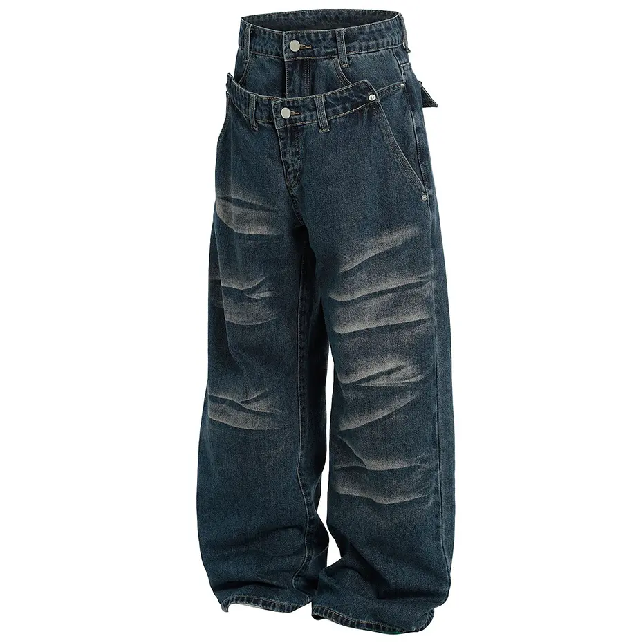 Vintage Baggy Jeans Double Waistline Loose Casual Denim Pants Streetwear Harajuku Hip Hop Jeans