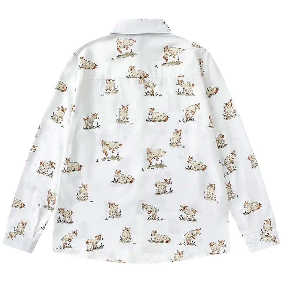 Goat Graphic Shirts Casual Loose Long Sleeve Shirts Button Up Blouse Streetwear Harajuku Hip Hop Oversized Shirts