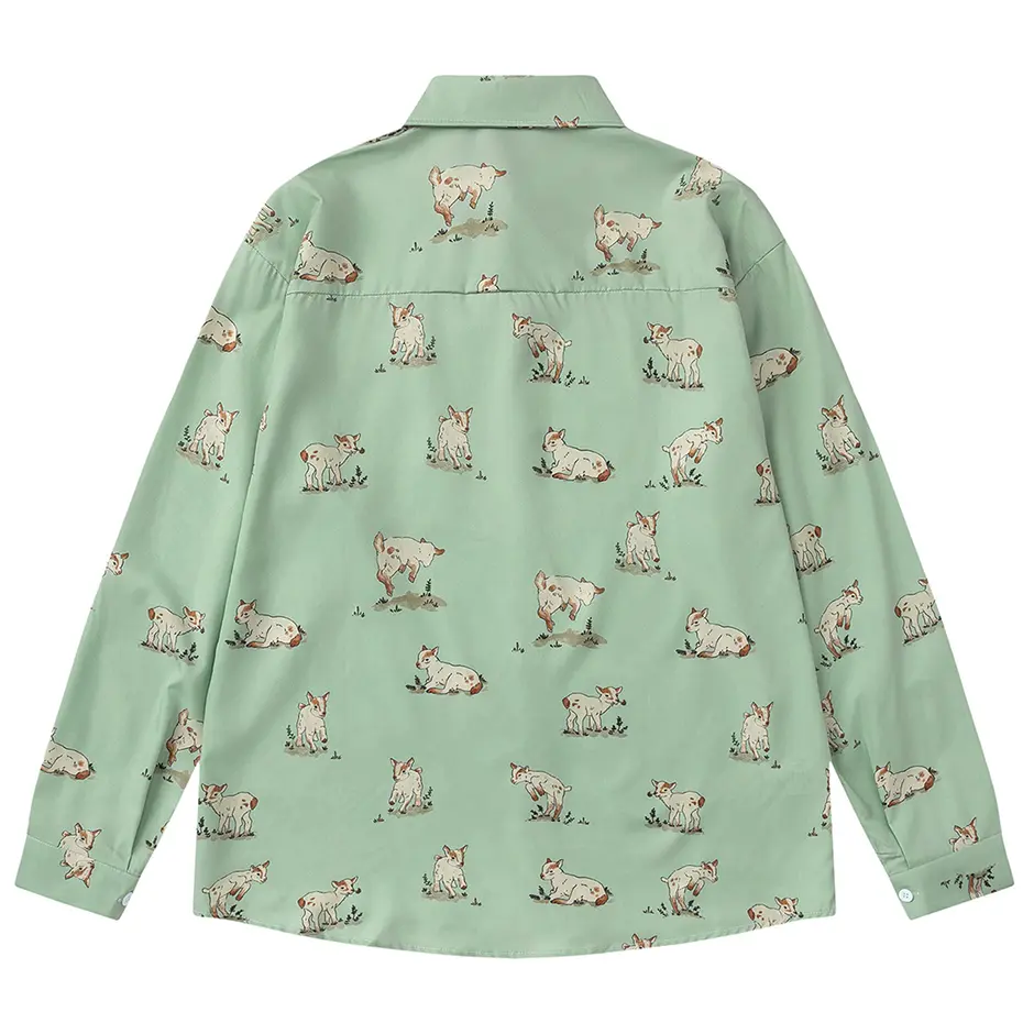 Goat Graphic Shirts Casual Loose Long Sleeve Shirts Button Up Blouse Streetwear Harajuku Hip Hop Oversized Shirts