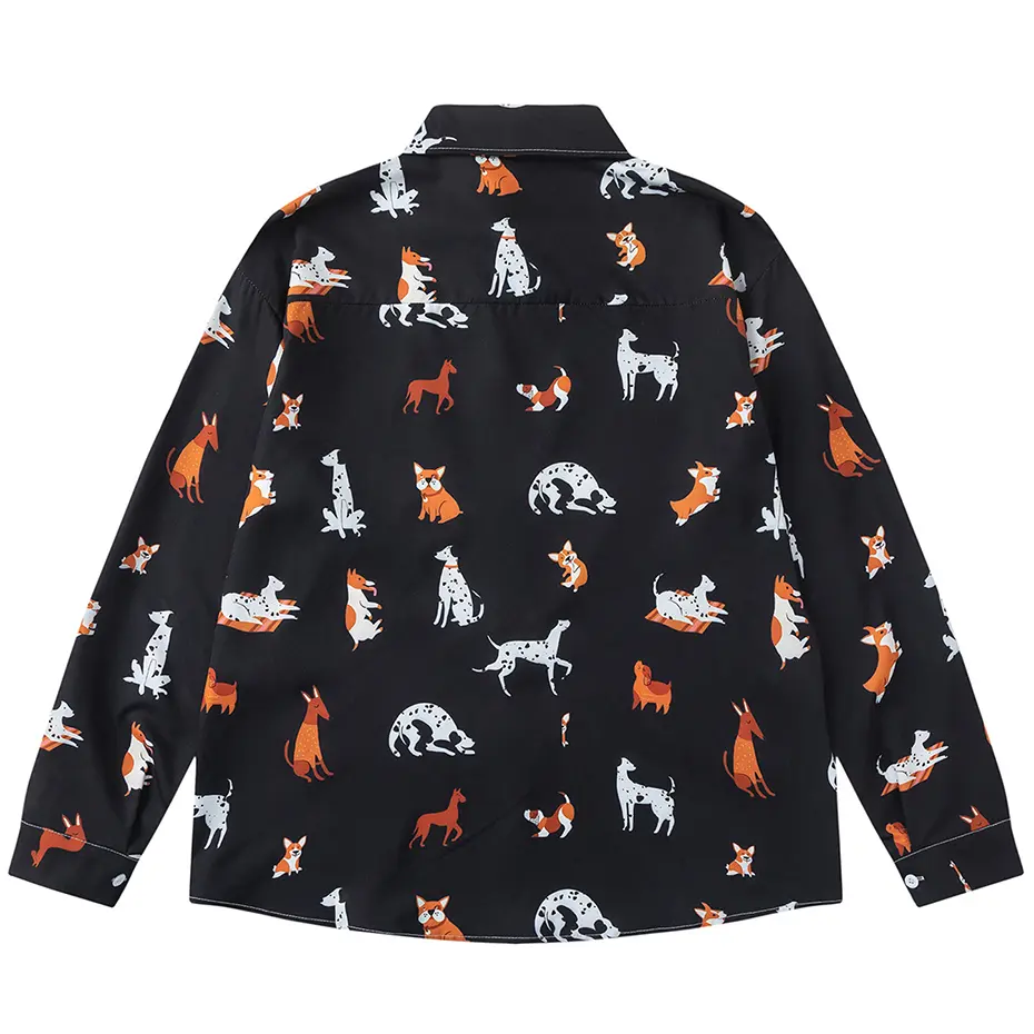 Dog Graphic Shirts Casual Loose Long Sleeve Shirts Button Up Blouse Streetwear Harajuku Hip Hop Oversized Shirts