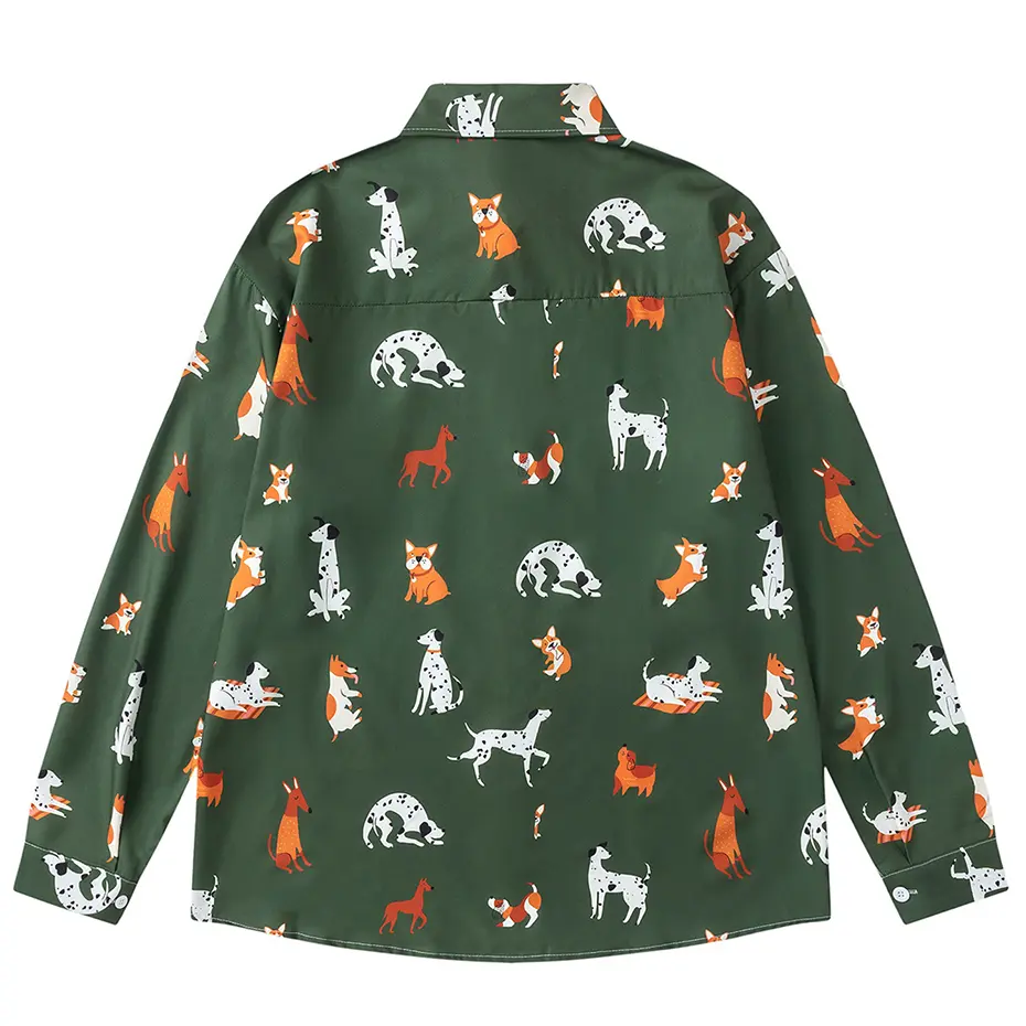 Dog Graphic Shirts Casual Loose Long Sleeve Shirts Button Up Blouse Streetwear Harajuku Hip Hop Oversized Shirts