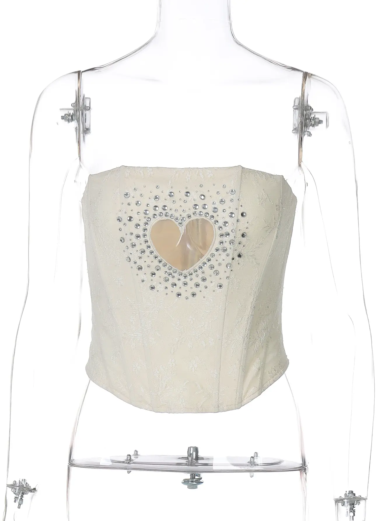 Hugcitar 2025 Summer Sequined Sexy Strapless Heart Shape Cut Out Zipper Crop Tank Top Fashion  Women Outfits Birthday Party Club