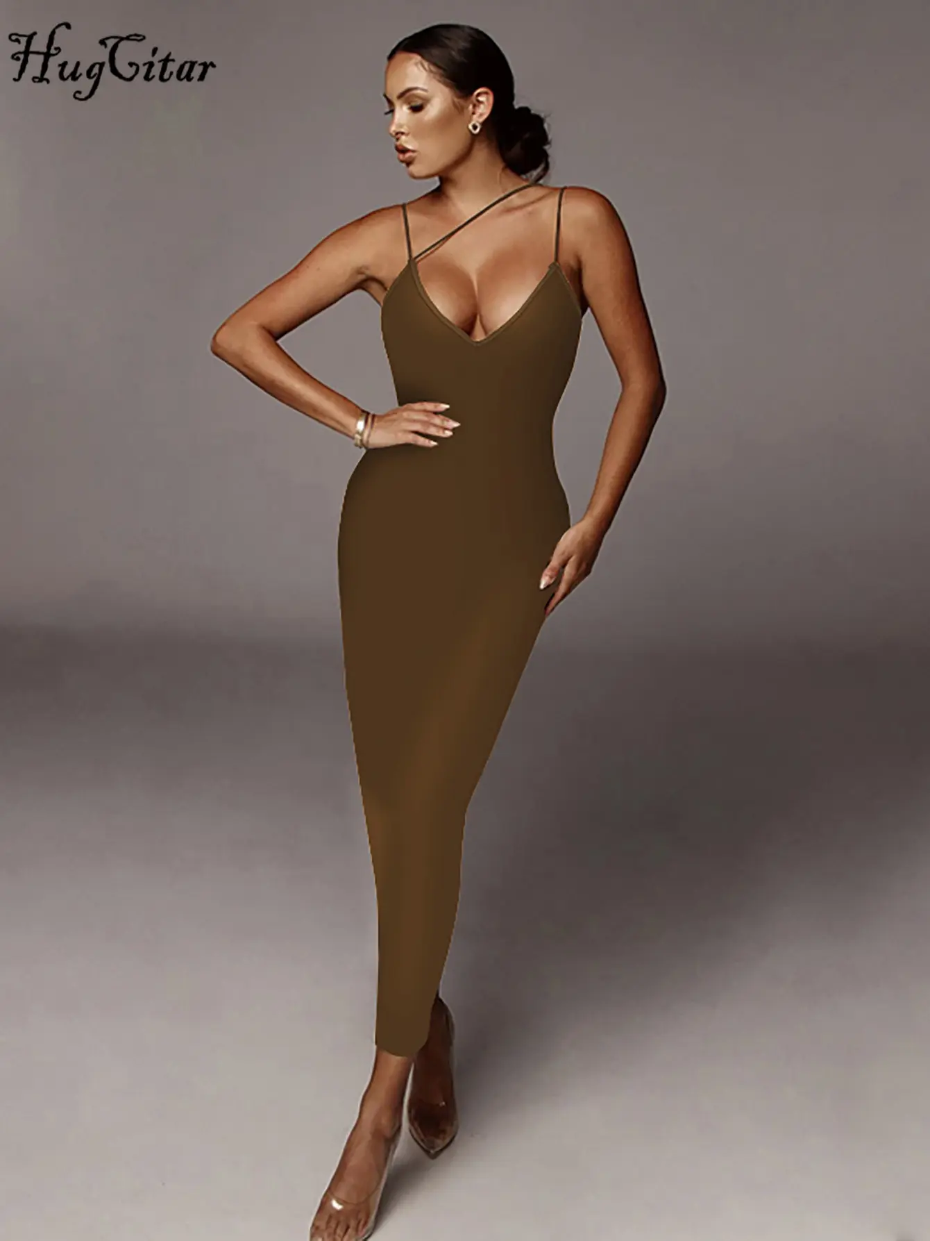 Hugcitar 2025 Leopard Print Sleeveless V-Neck Sexy Bodycon Midi Dress Summer Women Fashion Streetwear Party Festival Outfits