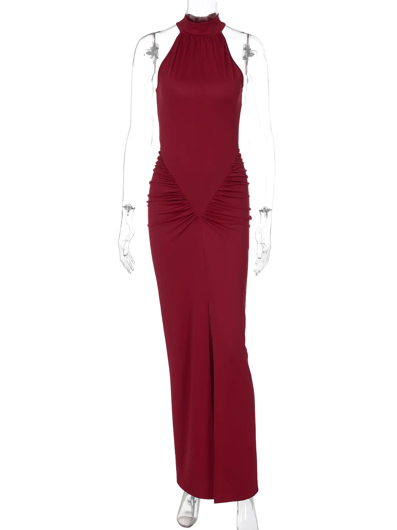 Hugcitar 2025 Halter Solid Sleeveless Ruched Backless Sexy Zipper Maxi Dress Summer Women Fashion Outfit Evening Party Festival