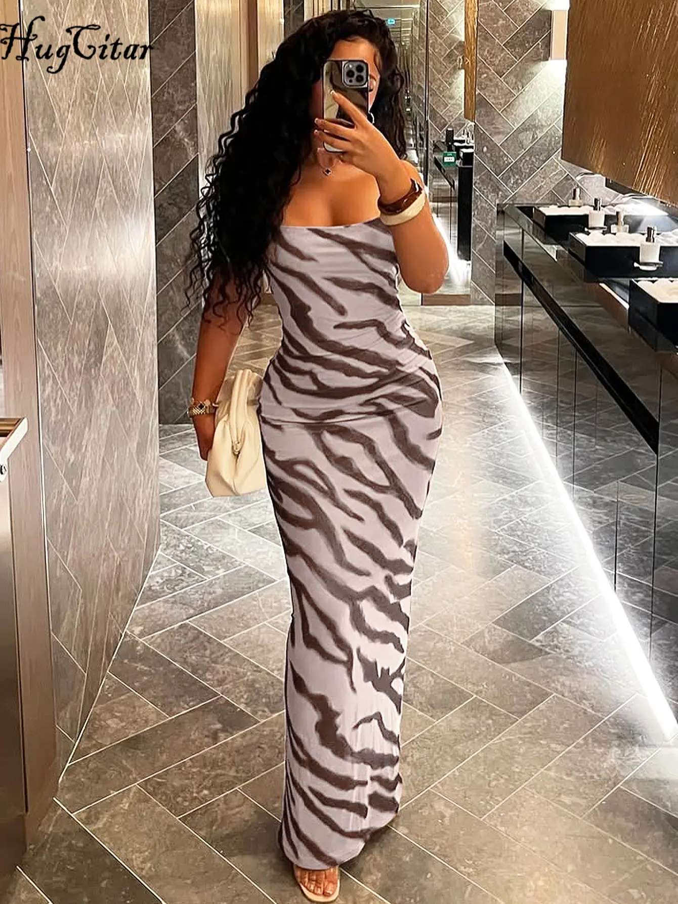 Hugcitar Zebra Print Slips Backless Sexy Bodycon Maxi Dress 2025 Spring Women Fashion Y2K Clothes Birthday Party Festival