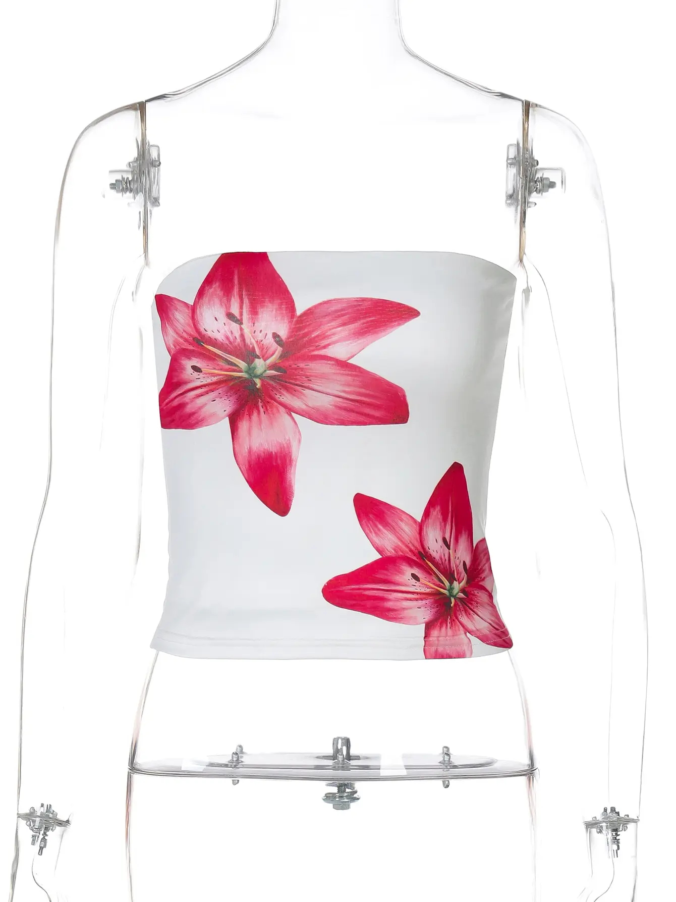 Hugcitar Women'S Elegant Floral Print Strapless Sexy Crop Tank Top Summer Casual Female Clothes Vacation Party Streetwear