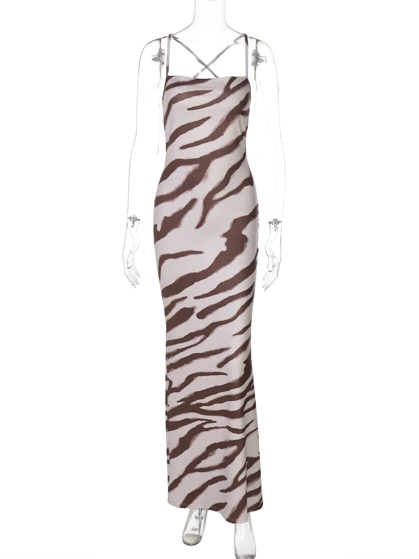 Hugcitar Zebra Print Slips Backless Sexy Bodycon Maxi Dress 2025 Spring Women Fashion Y2K Clothes Birthday Party Festival