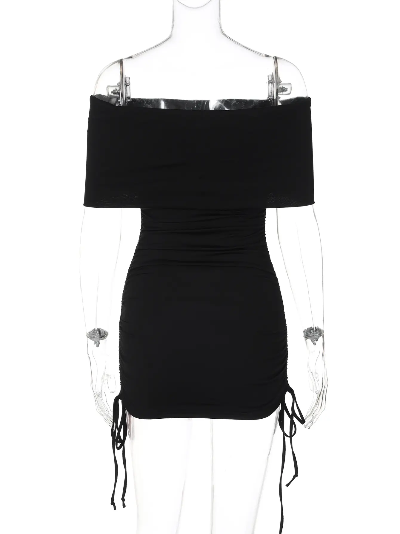 Hugcitar Women Fashion Black Slash Neck Short Sleeve Shirring Bandage Sexy Slim Mini Dress Summer Y2K Outfits Party Nightclub