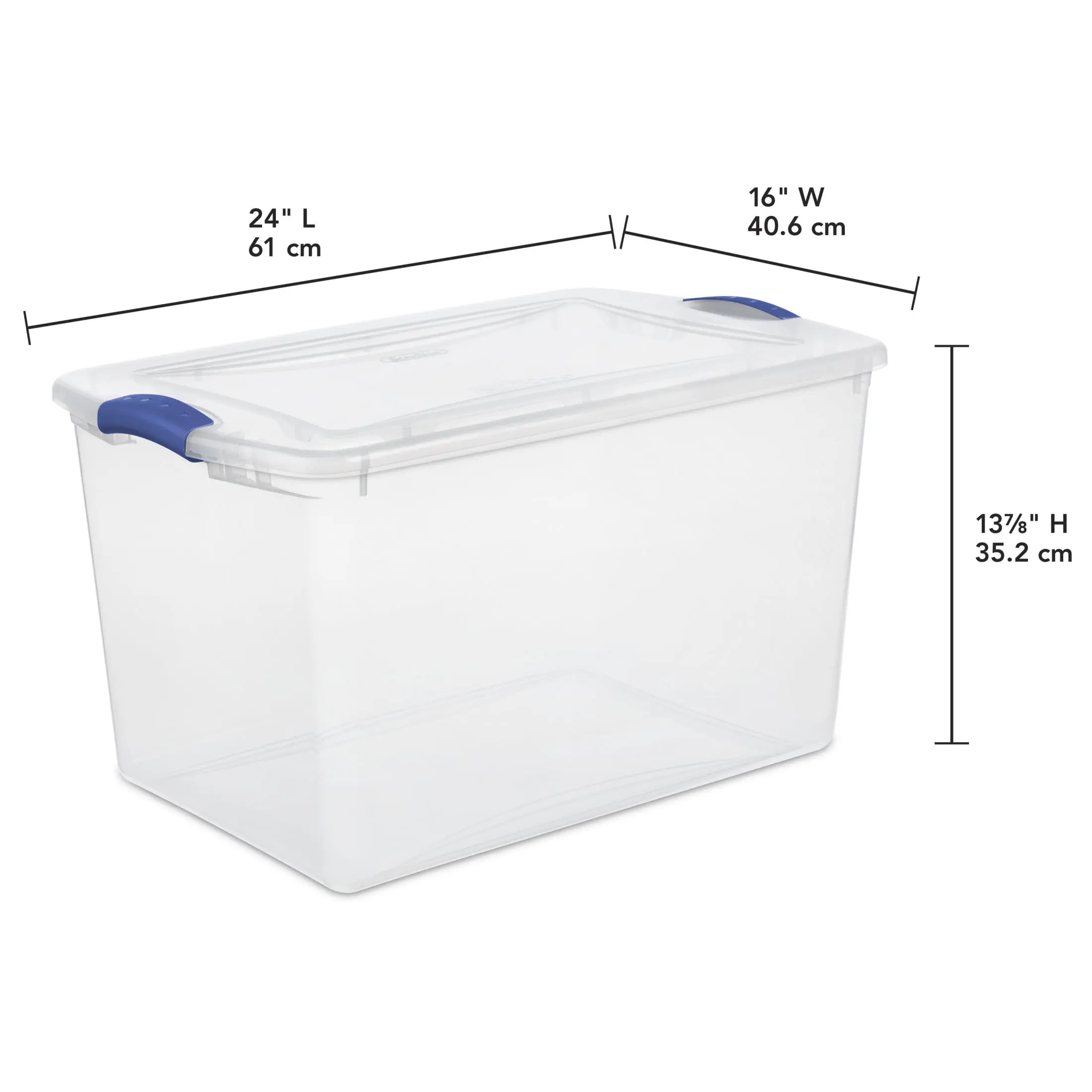66 Quart Clear Plastic Storage Container with Latch Lid, Blue, 6 Pack