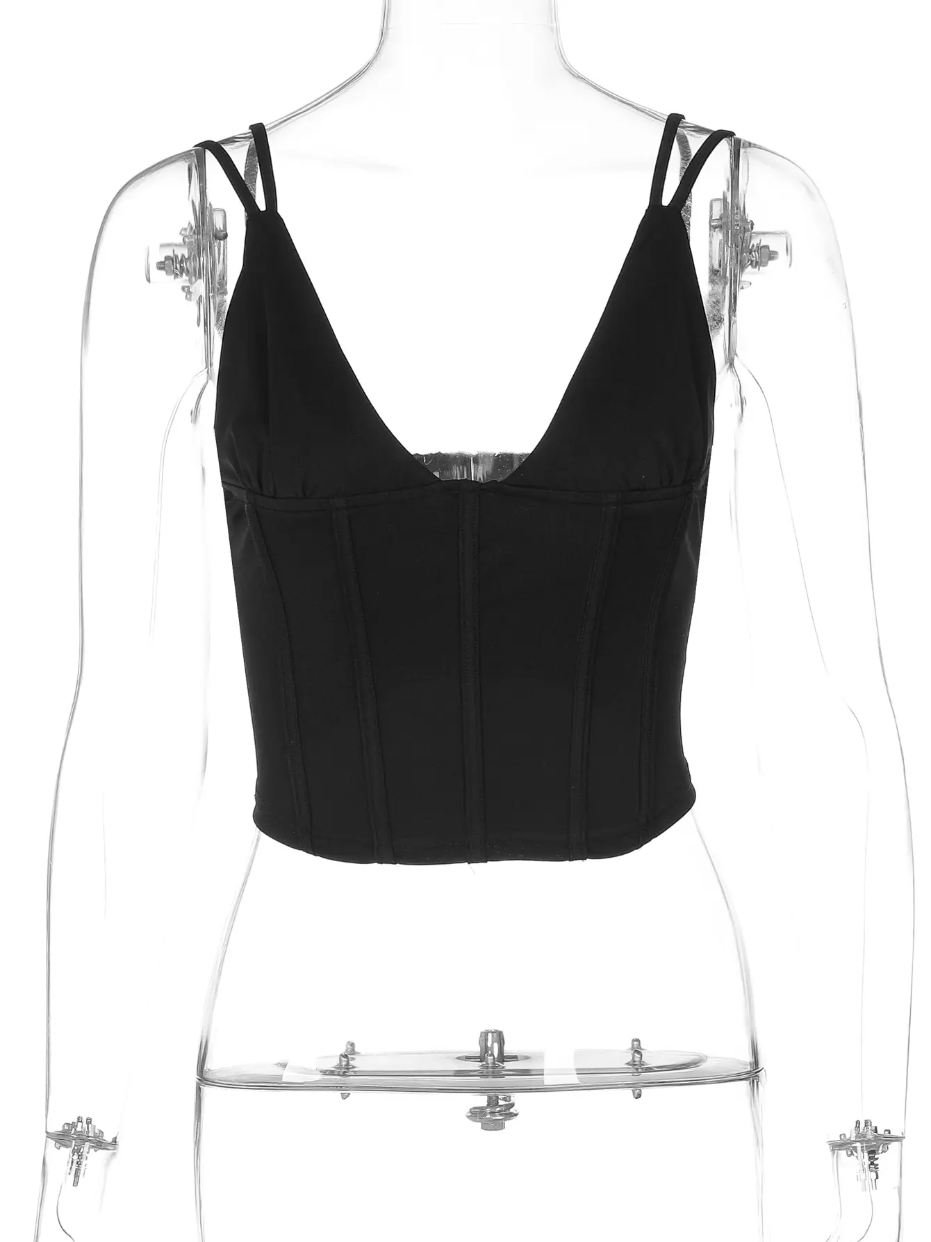 Hugcitar V Neck Slips Solid Sexy Bright Line Sexy Slim Crop Camis Top Summer Women Fashion Outfit Streetwear Party Club Yoga