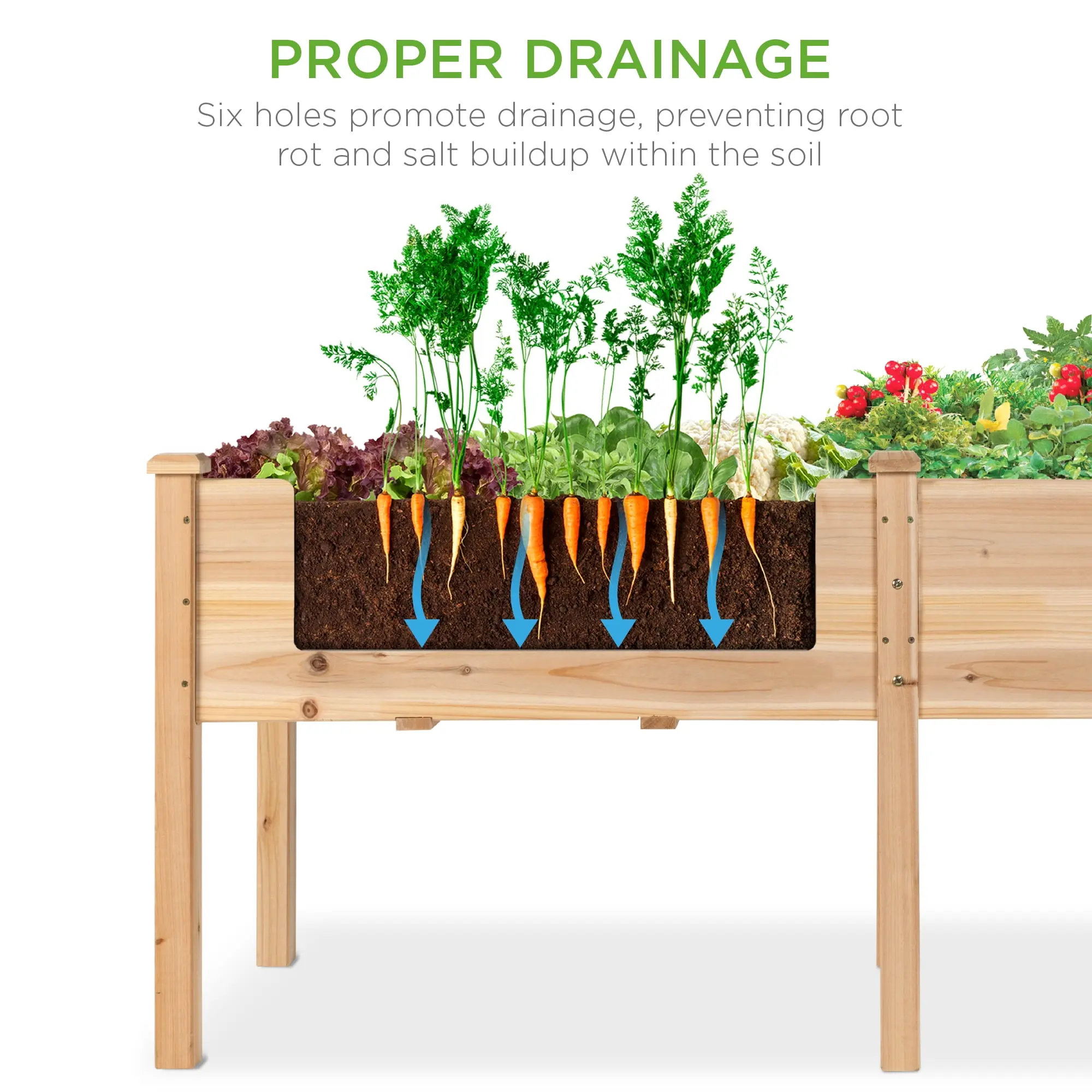 72x23x30in Raised Garden Bed, Elevated Wood Planter Box for Patio w/ Divider Panel - Natural