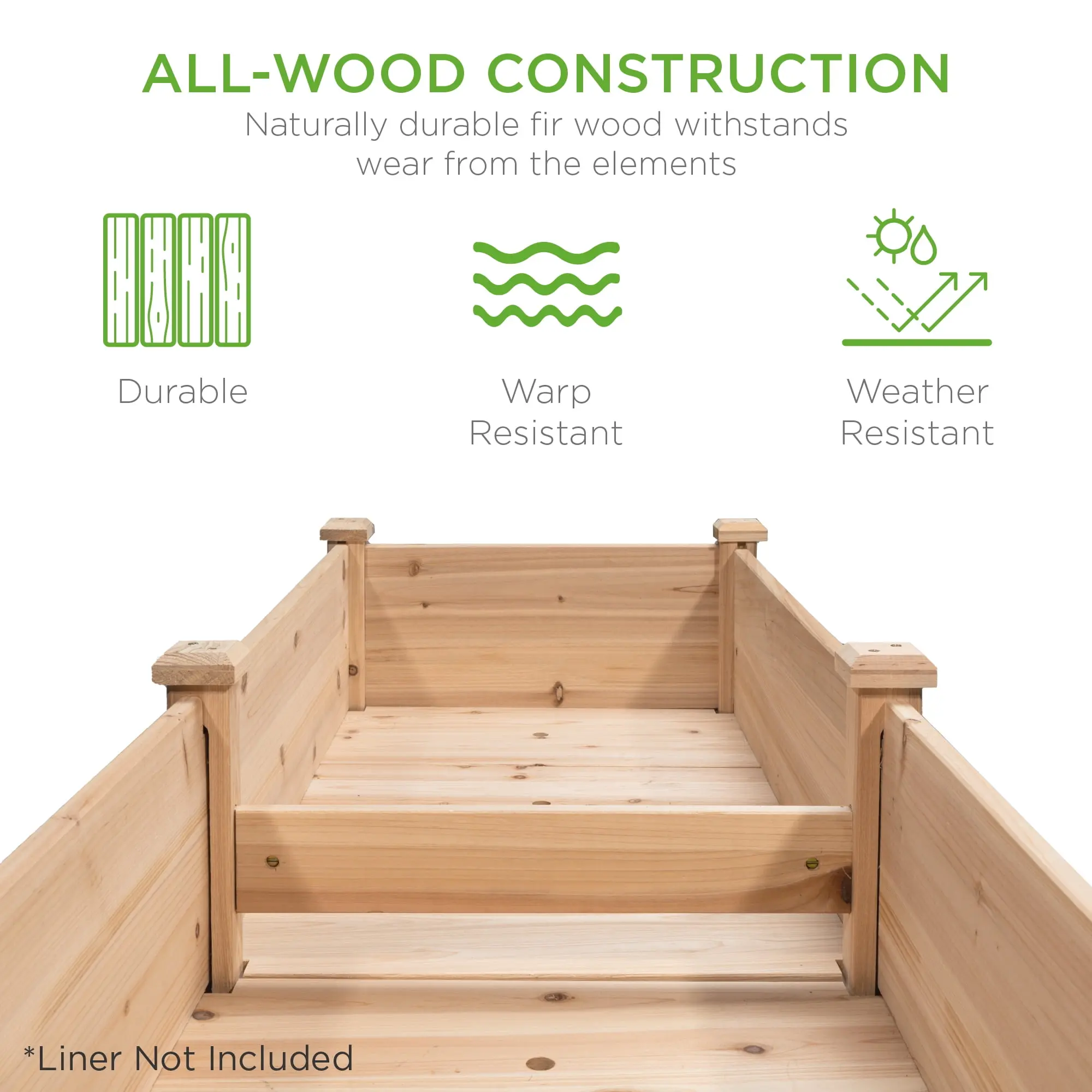 72x23x30in Raised Garden Bed, Elevated Wood Planter Box for Patio w/ Divider Panel - Natural