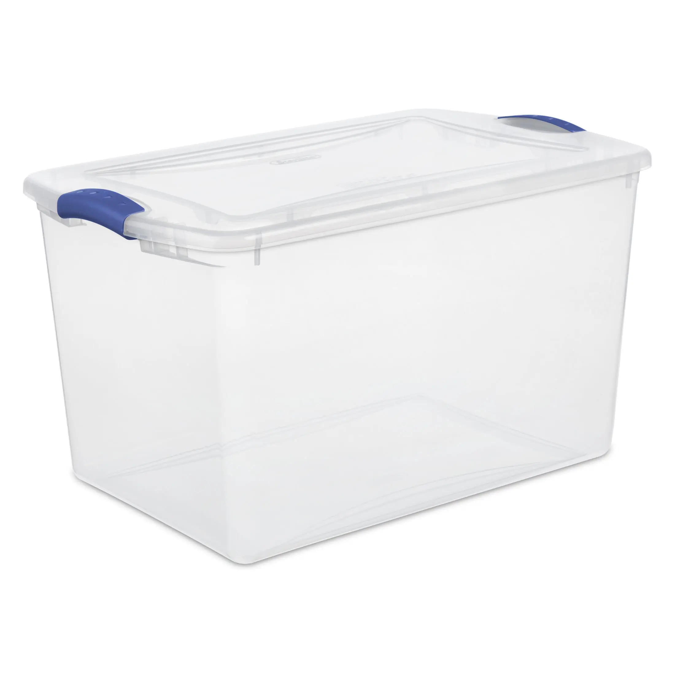 66 Quart Clear Plastic Storage Container with Latch Lid, Blue, 6 Pack