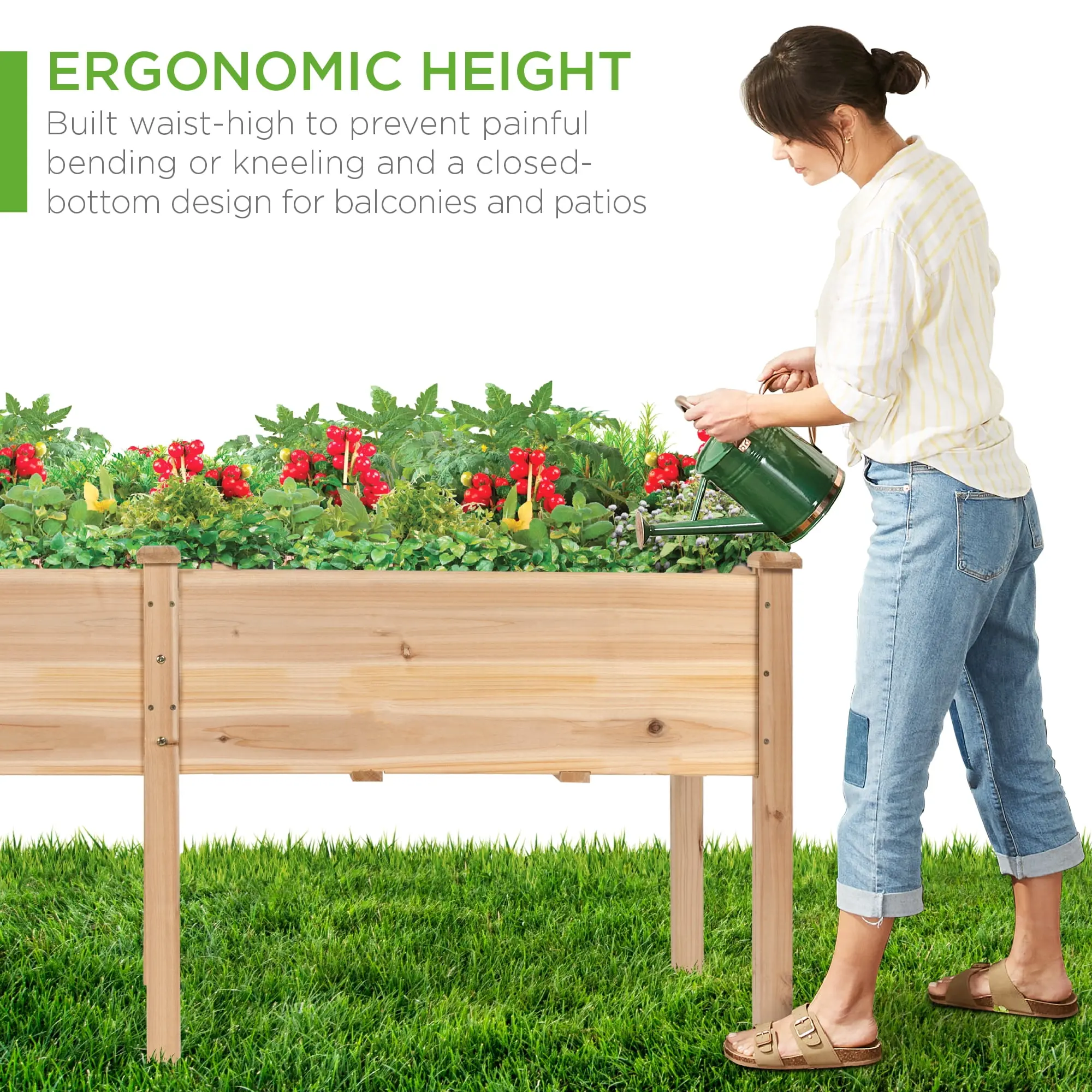 72x23x30in Raised Garden Bed, Elevated Wood Planter Box for Patio w/ Divider Panel - Natural