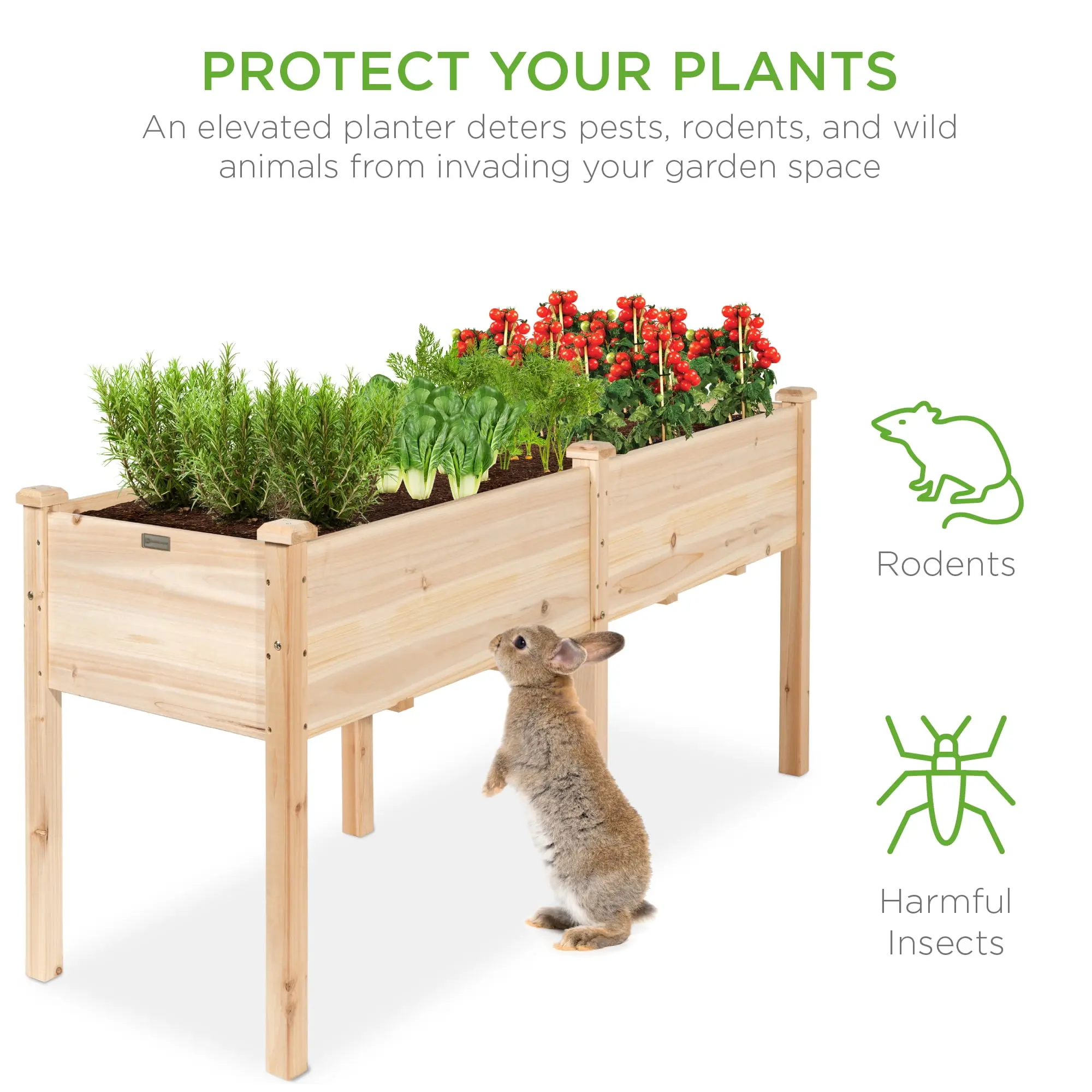 72x23x30in Raised Garden Bed, Elevated Wood Planter Box for Patio w/ Divider Panel - Natural
