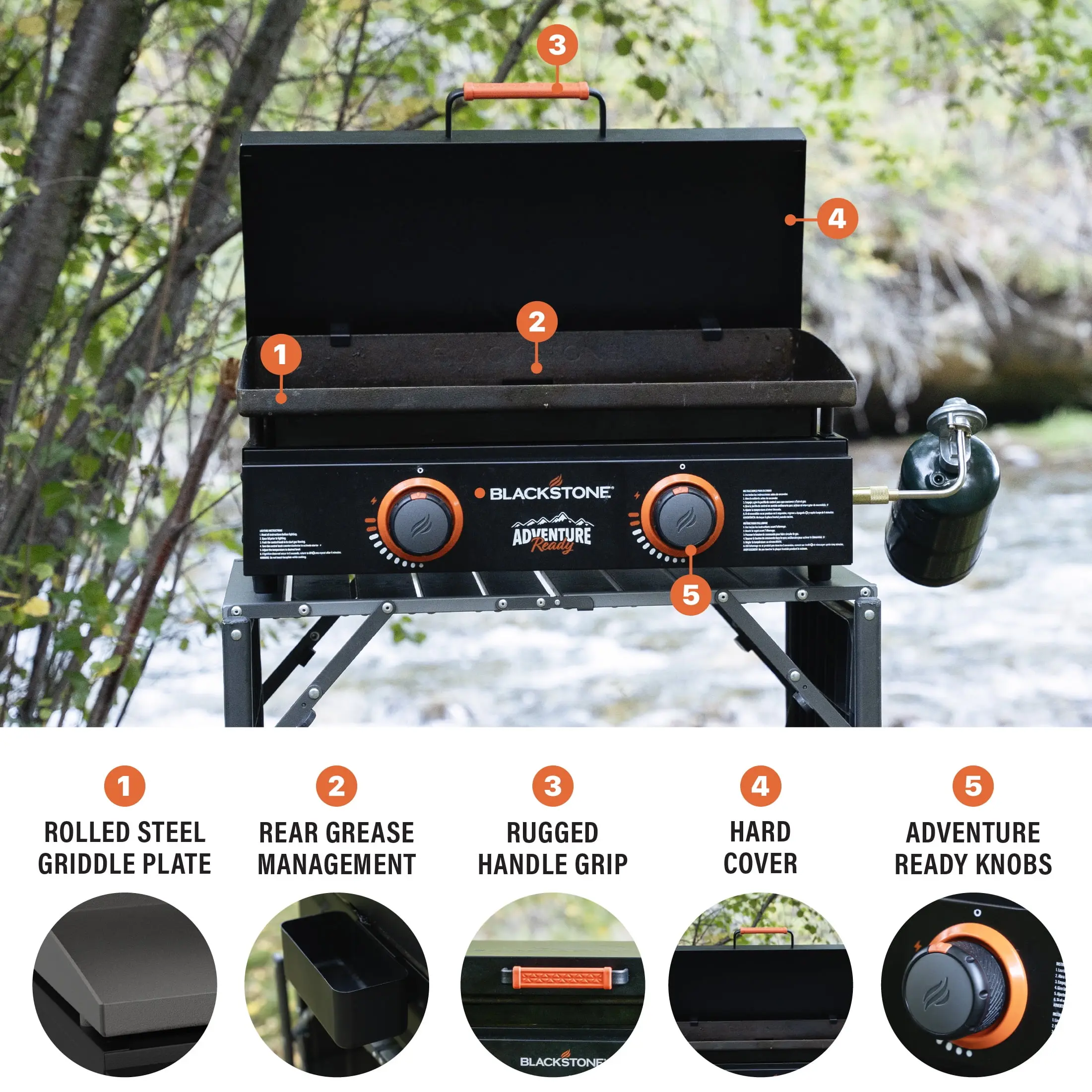 Adventure Ready 2-Burner 22" Propane Griddle with Hard Cover in Black