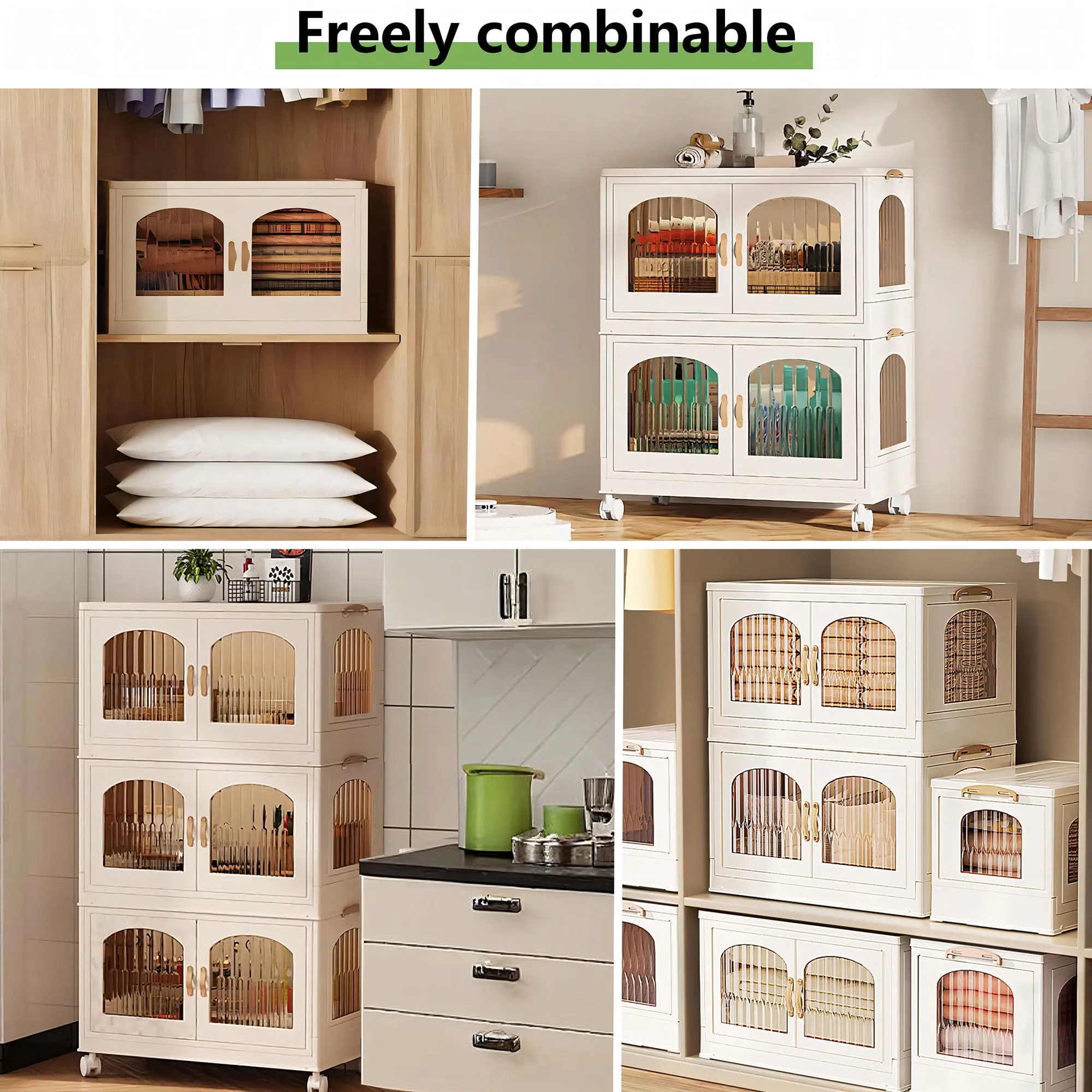 3 Pack 165QT Plastic Storage Bins with Lids, Closet Organizers and Storage,Collapsible Storage Cubes, stackable storage bins