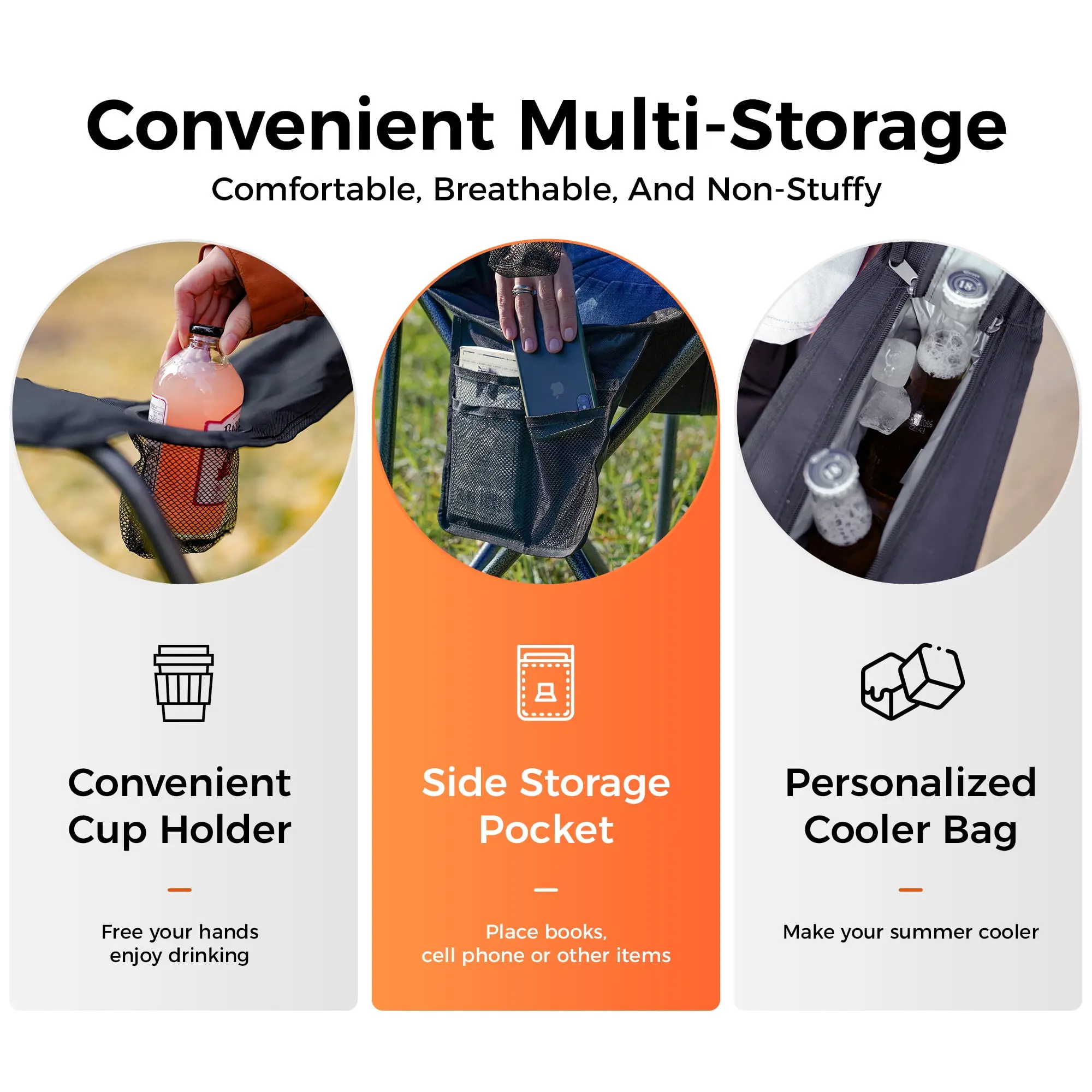 Oversized Camping Chairs Heavy Duty Padded Folding Chairs Support 300 lbs for Adults Outdoor Black