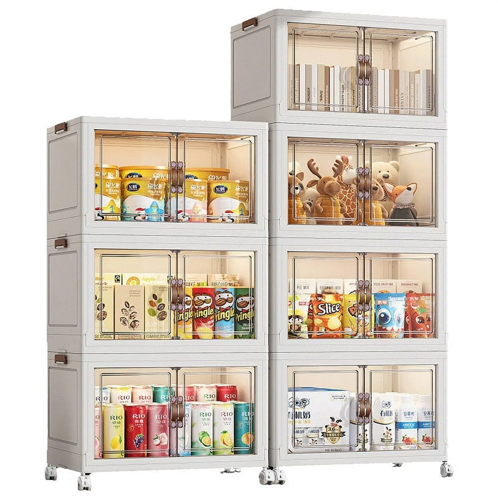 60QT Storage Bins with Lids - Folding Storage box with Doors and Wheels, Collapsible Plastic Storage Bins for Closets