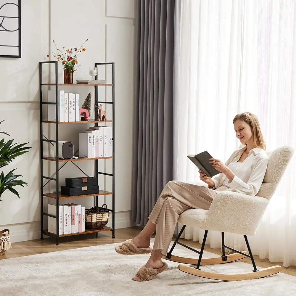 Bookcase, 5 Tier Book Shelf, Storage Shelf, Classic Modern Bookcase for CDs, Movies, Books, Industrial Bookcase for Home Office