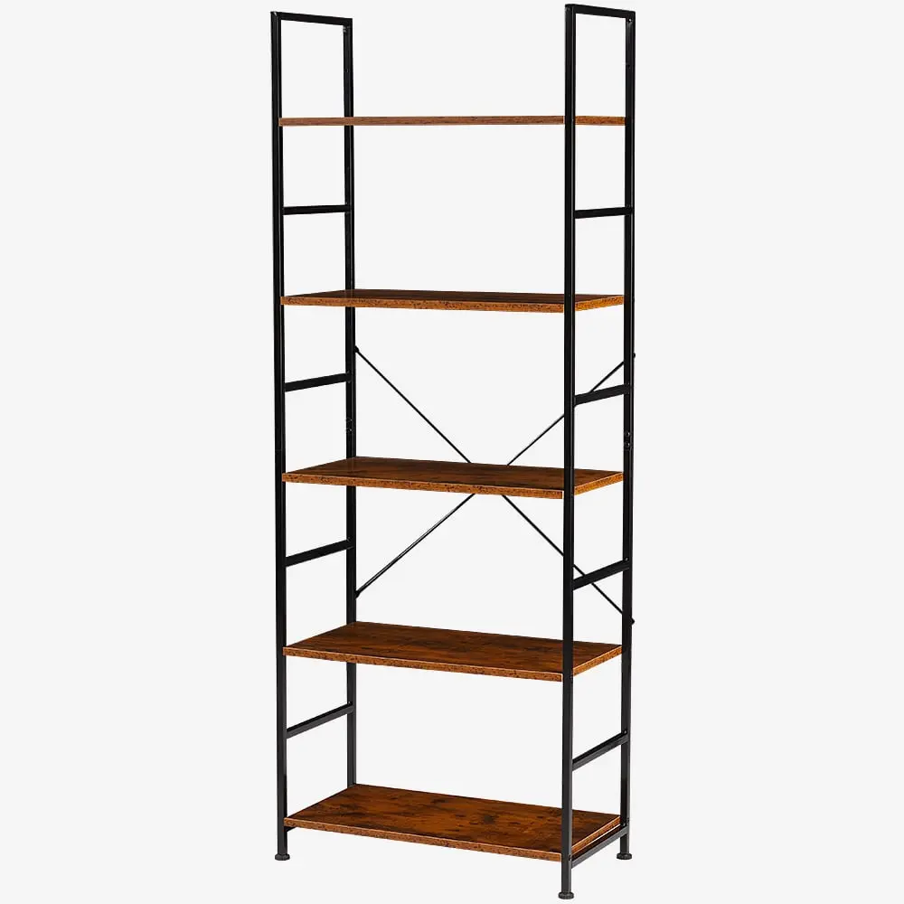 Bookcase, 5 Tier Book Shelf, Storage Shelf, Classic Modern Bookcase for CDs, Movies, Books, Industrial Bookcase for Home Office