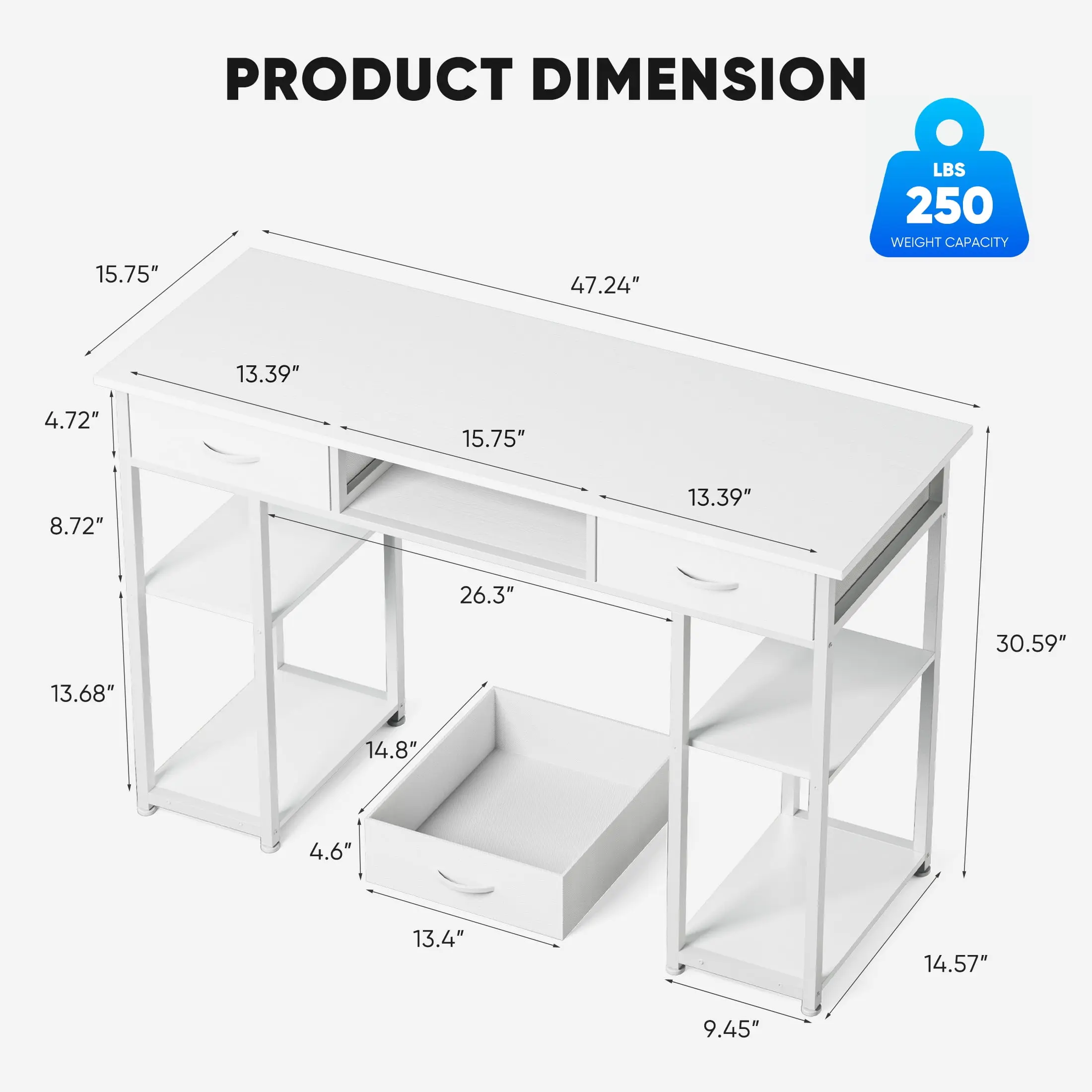 edx Small Desk Fabric Drawers & Storage Shelves, Home Office Computer Desk, Writing Desk Small Space Desk Study Table