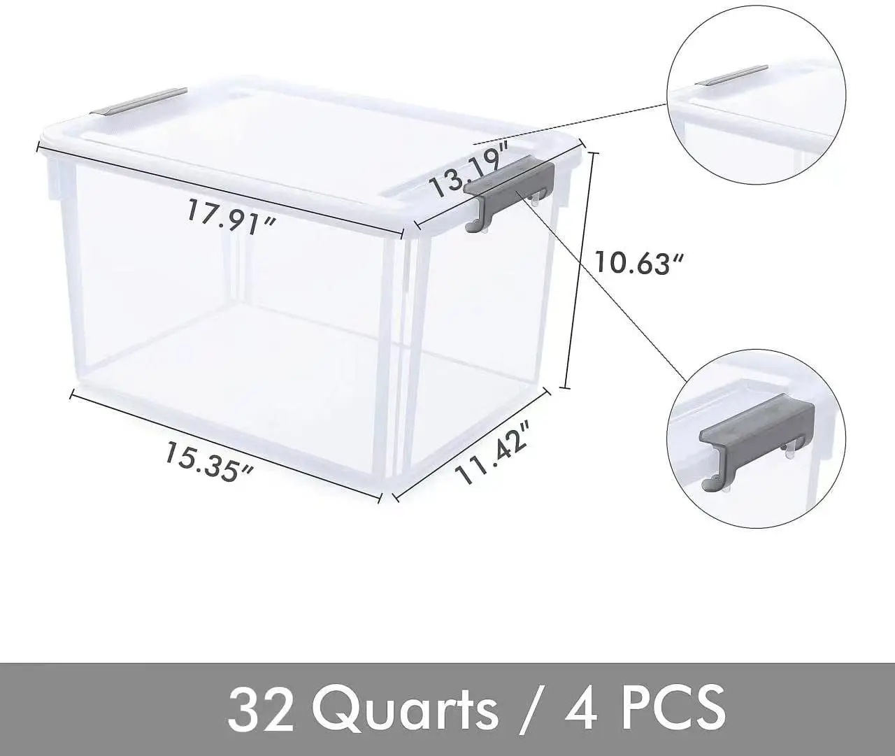 32 Qt Clear Storage Bins with Lids Plastic Stackable Storage Containers 4 Packs