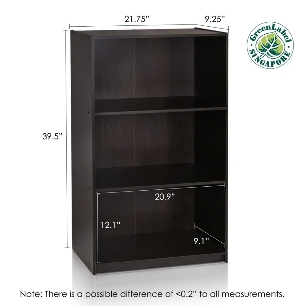 Basic 3 - Tier Bookcase Storage Shelves, Espresso